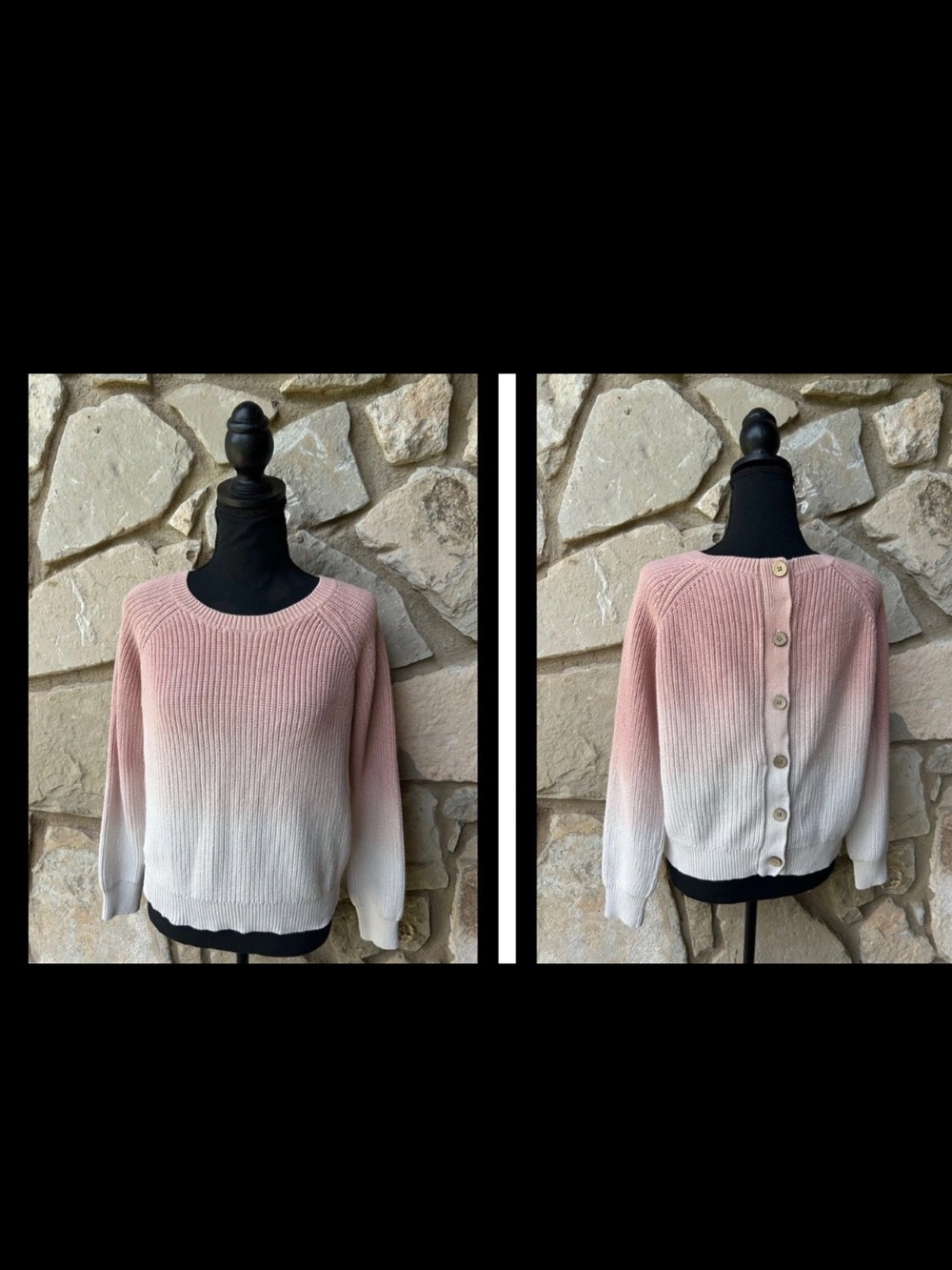 Lucky Brand Womens Cotton Sweater Size S/M Pink Ombre Pullover‎ Button Back EC